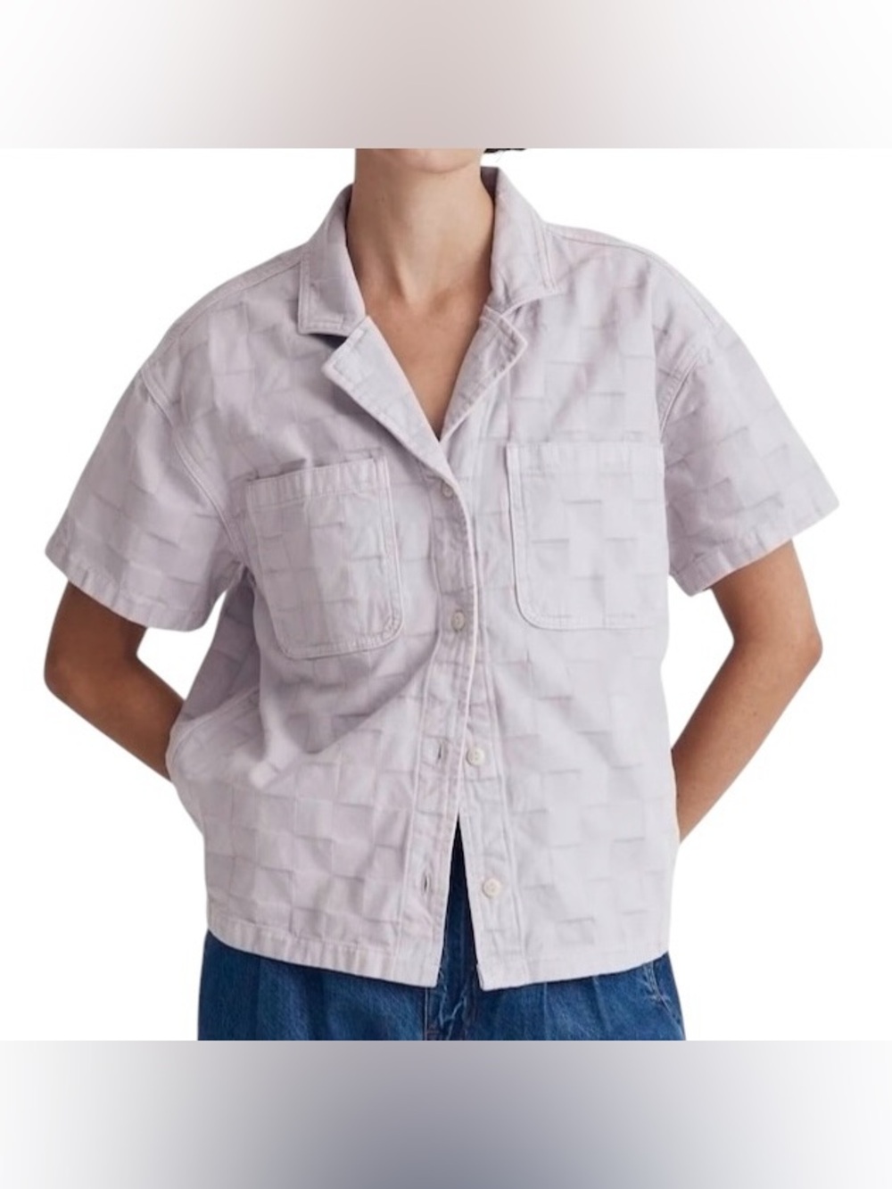 Madewell Garment Dyed Checkerboard Button Up Shirt NL027 Dusty Lavender Size XXL
